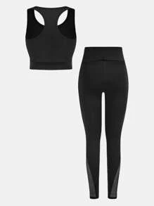 SHEIN 2pcs Tween Girls Slim Fit Casual Comfortable Trackpants Sets, Black - Black - View 4