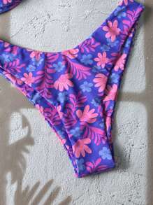 Elavelle Springbreak 女士随机银色印花细肩带扭结高开叉性感比基尼套装 夏季 - 彩色 - 查看 5