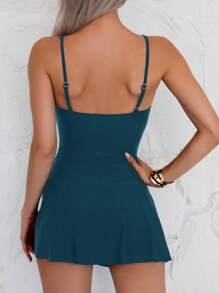 Swim Lushoire 1pc Women's Solid Color Square Neck Long Wrap Tie Monokini For Summer Beach Vacation