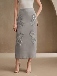 Anewsta Váy thêu hoa nữ Xuân/Hè, Lễ hội - Xám - Xem 5