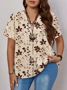 EMERY ROSE 花卉印花休闲宽松大码女式短袖 T 恤，适合夏季 - 彩色 - 查看 1