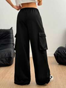SHEIN ICON Pantaloni sportivi a vita bassa con stampa a lettere Y2K neri, adatti allo stile athleisure, minimalisti e di moda, ideali per l'estate