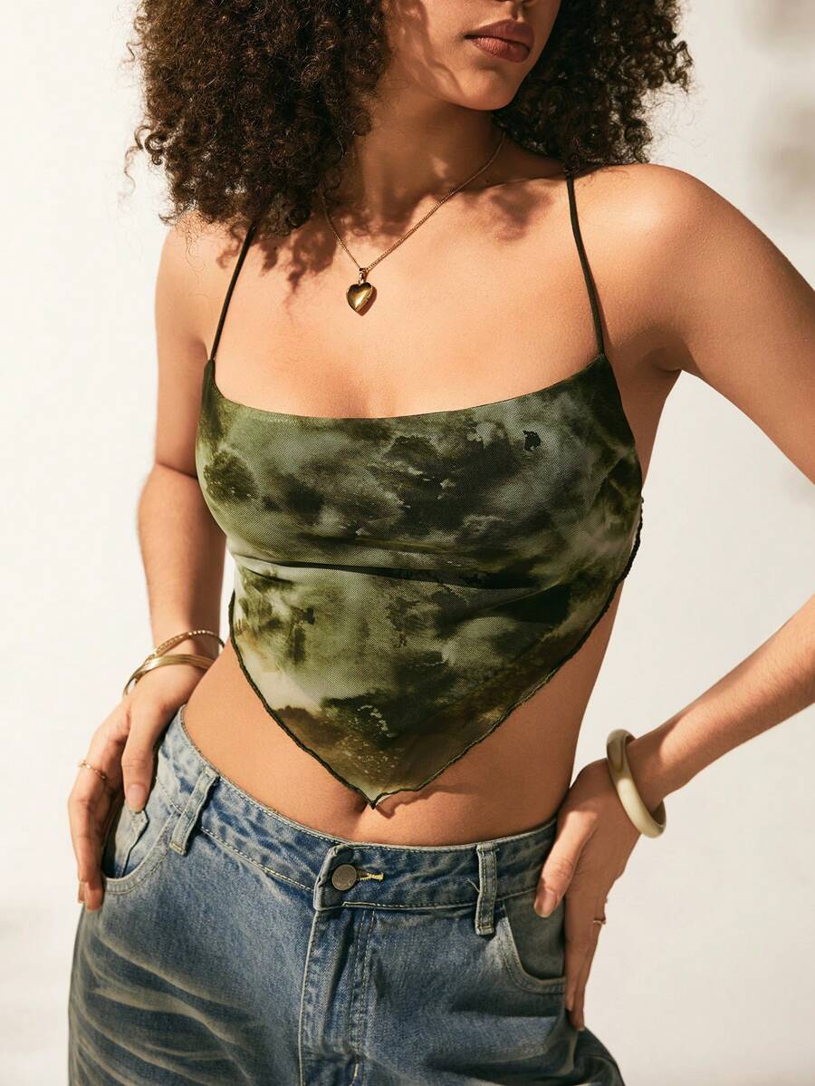 SHEIN EZwear 紮染木耳邊頭巾下擺吊帶上衣