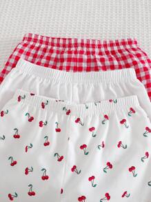 Cozy Pixies 3 件套 女宝宝水果图案彩色格子松紧腰休闲短裤套装 - 彩色 - 查看 6