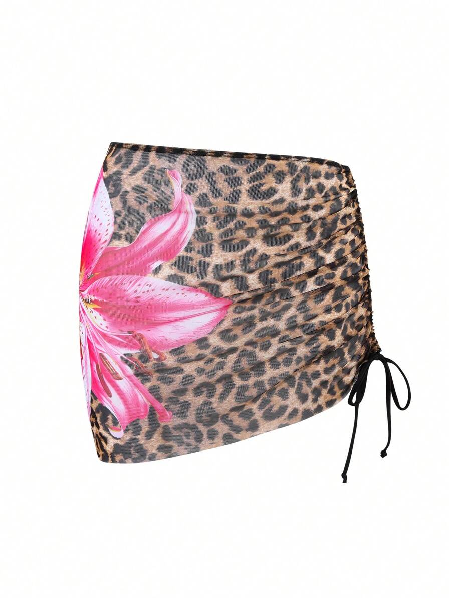 Swim Vcay 2 pezzi set di coprispalle e gonna a stampa leopardo e farfalla con coulisse, disegno assortito