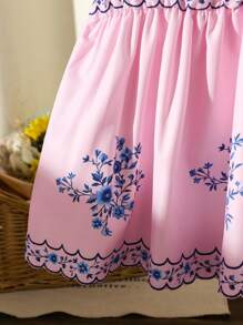 SHEIN 女婴幼儿 0-3 岁优雅度假泡泡袖蓝白连衣裙，春夏