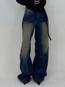 DAZY Quần Jeans Ống Rộng Rộng Rách Cho Nữ, Phong Cách Thời Trang Tối Giản Phù Hợp Cho Mùa Hè - Màu xanh lam - Xem 4