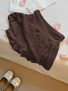 Comfortcana Women Simple Solid Color Ruffle Hem A-Line Skirt