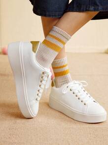 CUCCOO EASI Zapatillas casuales para mujer con suelas gruesas y cómodas - Blanco - Ver 4