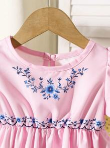 SHEIN 女婴幼儿 0-3 岁优雅度假泡泡袖蓝白连衣裙，春夏