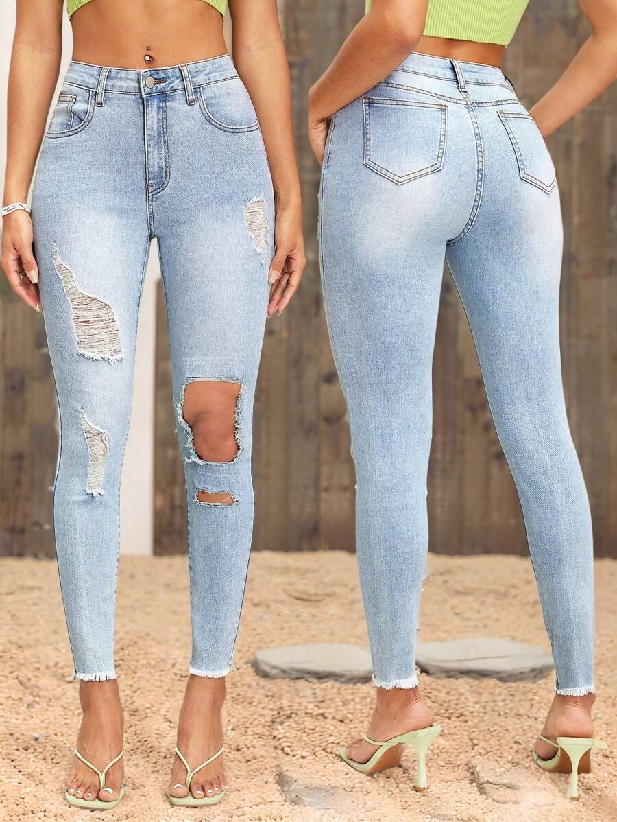 Breezaya Women's Vintage Casual Distressed Fit Jeans - Blue - View 1
