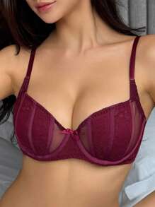 DAZY Semi-Sheer Lace Padded Sexy Bra Lingerie For Women - Red Violet - View 3