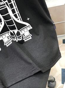 Dozemod Kids Tween Boy Tricou cu mânecă scurtă și pantaloni scurți cu litere cu imprimeu vintage, 2 piese, costum de pijama casual