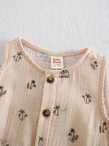 Cozy Pixies Baby Boy Cartoon Coconut Tree Pattern Round Neck Sleeveless Romper Shorts, Casual And Versatile - Apricot - View 6