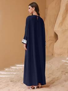 Al Najma 女士土耳其和阿拉伯传统长款束腰外衣，露肩袖饰边，春夏季，朴素的卡夫坦 - 寶藍色 - 查看 2