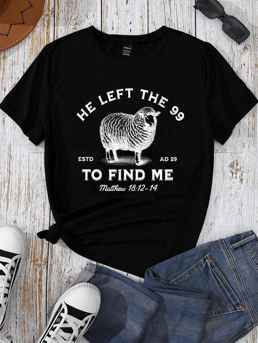 Glissea Women Jesus Left 99 Sweatshirts, The Lord Is My Shepherd Graphic Crew Neck Christian Religious Sweatshirt, He Left 99 To Save Me Printed Crew Neck T-Shirt