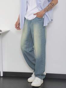 Manfinity Homme Plus Size Men's Simple Fashion Casual Denim - Blue - View 3