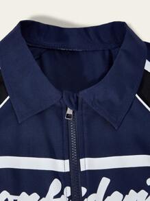 SHEIN 1 pieza Vestido de carreras de cuello polo ajustado para adolescentes niñas, con estampado de gráficos y letras