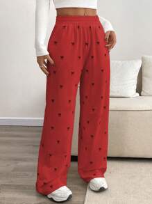 Chiquease Women's Casual Loose Butterfly Pattern Elastic Waist Sweatpants Fall Cloth For Women - Red - View 5