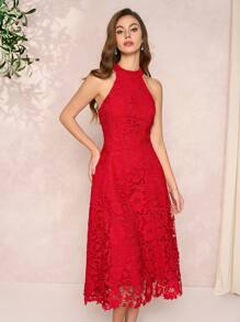 Amorya Women's Red Lace Valentine's Day Halter Dress Fashion Business Casual Woman  Going Out Dresss Women  Summer Outfits For Women,Summer Outfits For Women,Sundress,Spring Break,Lace Floral Dress  Wedding Guest Dress Women