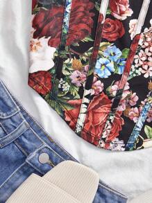 SHEIN VCAY Áo ba lỗ họa tiết hoa Jacquard viền bất đối xứng cỡ lớn cho nữ, áo corset đi biển, áo corset đi biển cho nữ, sinh nhật Y2k, mùa hè, kỳ nghỉ, lễ tốt nghiệp, lễ hội Rave dành cho phụ nữ Boho, đi chơi, sân bay cho phụ nữ miền Tây, ngày 4 tháng 7, phụ nữ châu Âu, mùa hè - Nhiều màu - Xem 4