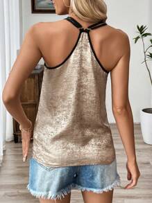Breezaya Casual Fitted Metallic Fabric Contrast Color Camisole - Gold - View 2