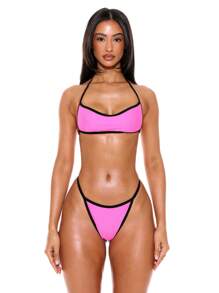 Musera Resort 对比色高腿性感比基尼泳裤仅适用于夏季春季假期伊比沙岛海滩装纳米级科技 - 彩色 - 查看 5