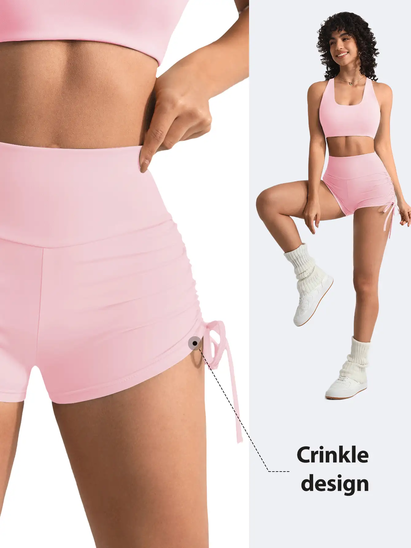 SHEIN Sports 桃色提臀紧身瑜伽短裤，高腰弹力女式运动短裤，适合跑步健身 - 粉色 - 查看 2