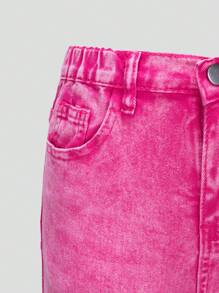 SHEIN Tween Girl 轻度洗水时尚休闲牛仔裤