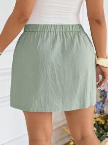 SHEIN Frenchy Falda casual de talla grande con lazo, cintura con cordón y dobladillo hendido en chifón
