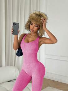 Dewbera 女士无袖扭背日常健身连体裤