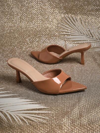 SHUZIA Tacones marrones de punta afilada con tacón de gatito cómodos para mujer