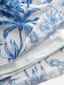SHEIN Vintage Stijl Blauw & Wit Bloemenprint Gerimpelde Buste A-lijn Mini Jurk Voor Tienermeisjes, Geschikt Voor Zomer, Afstuderen, Terug Naar School, Vakantie, Festivals, Lunches, Uitjes