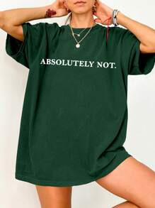 INAWLY Áo thun cổ tròn in chữ thường ngày cỡ lớn dành cho nữ, mùa hè - xanh quân đội - Xem 1