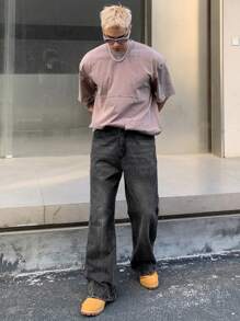 DAZY Men's Washed Striped Flare Leg Denim Jeans, Autumn/Spring - Black - View 7