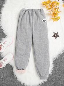 SHEIN Cô gái Tween Chi tiết Patched thư Lót nhiệt Quần thể thao - Màu Xám nhạt - Xem 1