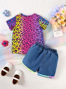 Conjunto de 2 piezas de niña bebé con estampado de leopardo y denim, para primavera/verano - Multicolor - Ver 3