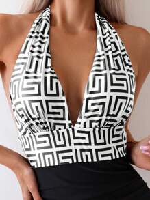 Swim Lushoire 1pc Women One-Piece Swimsuit, Neck Hanging Simple & Fashionable, Suitable For Summer