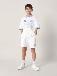 SUMWON Team Summer Varsity League Athletic Sports Set Two-Piece Zip Neck Polo Shorts Casual Training Outfit Spring Summer Collection Youth