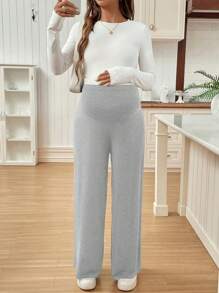 SHEIN Adjustable Waist Wide Leg Maternity Pants - Light Grey - View 4