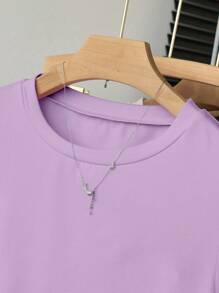 SHEIN Explorewe 3 件套少女休闲简约纯色套装：短袖 T 恤和松紧腰带 - 彩色 - 查看 7