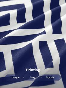 SHEIN SXY Women's Geometric Print Round Neck Fitted Mid-Length Tank Dress - Navy Blue - View 3