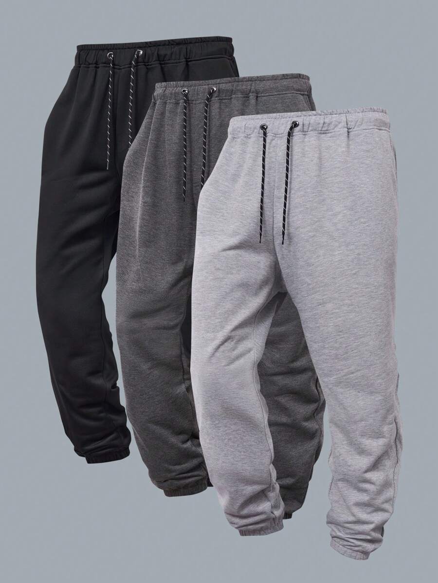 Manfinity Homme 3pcs Plus Size Men's Casual Solid Color Drawstring Waist Jogger Pants - Multicolor - View 1
