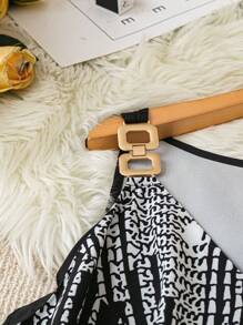 SHEIN LUNE Plus Size Women Front Graphic Print Decor V-Neck Camisole, Solid Color Back, Suitable For Summer - Multicolor - View 5