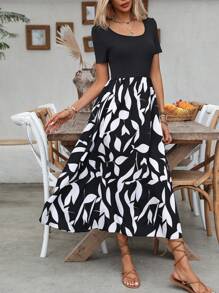 Breezaya Abito da spiaggia elegante e ampio da donna con pannelli floreali a coste