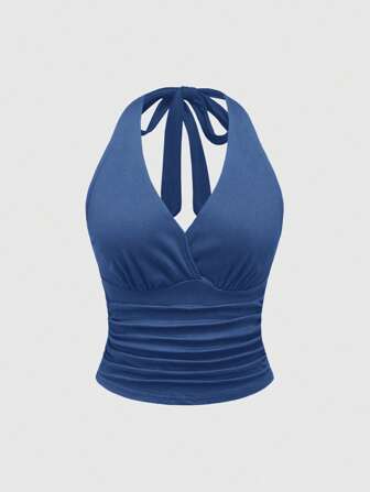 Grunge Punk Top senza maniche blu con schiena aperta e collo a canottiera, sexy e adatto all'estate