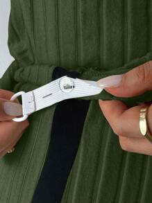 SHEIN 2pcs Maternity Contrast Trim Ribbed Sleeveless Top And Pants Set - Army Green - View 4