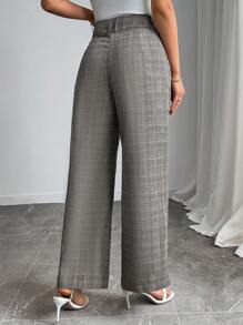 SHEIN Clasi 女士格纹褶皱阔腿宽松优雅西装裤 - 黑與白 - 查看 2