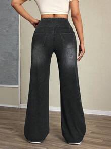 Flexra Women Casual Washed High Waist Straight Leg Jeans - Black - View 2