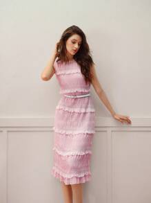 MOTF PREMIUM TIERED LAYER BELTED DRESS - Pink - View 4